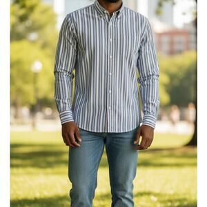 Tommy Jeans Dress Shirt Men's XXL Long Sleeve Button Up Grey Striped Cotton